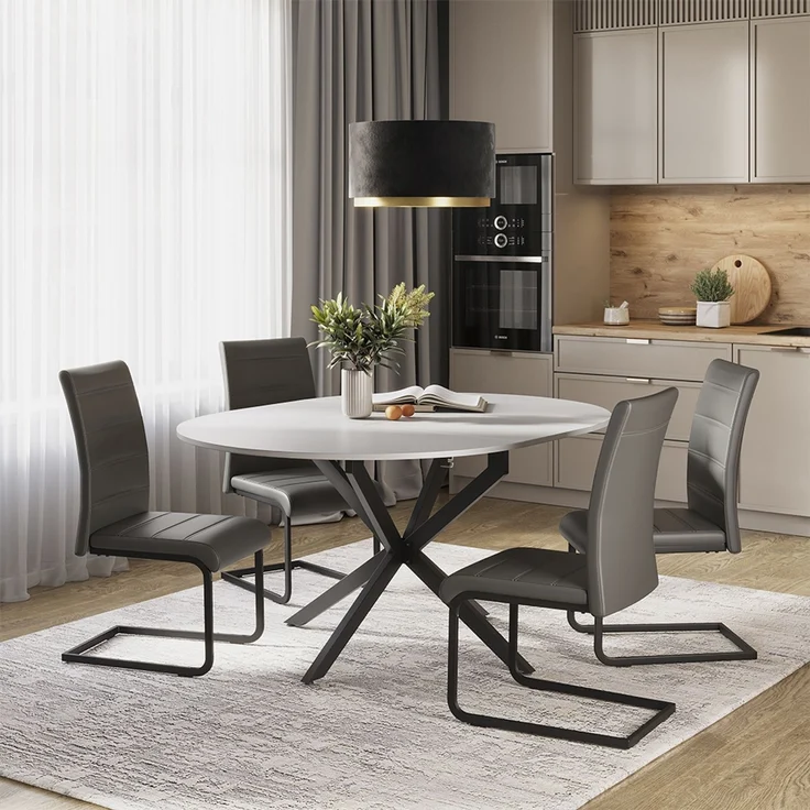 Esstisch-Set Loyd Weiß/Schwarz 120 x 120 cm mit 4 Esszimmerstühlen, Grau Vicco – Bild 3