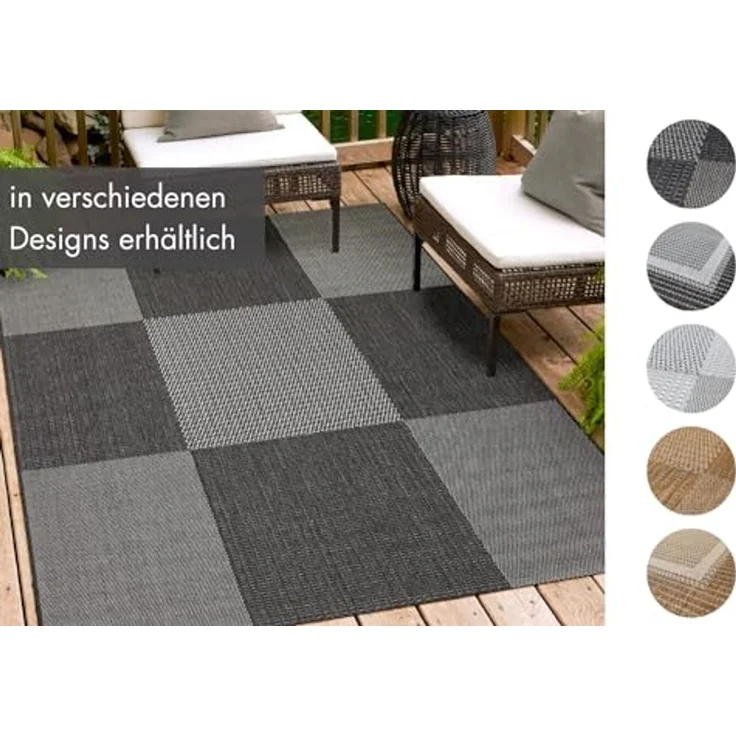 andiamo In-und Outdoorteppich Senja Designerteppich für die Terrasse Design, Kästchen anthrazit, 160x230 cm, 1101189 – Bild 4