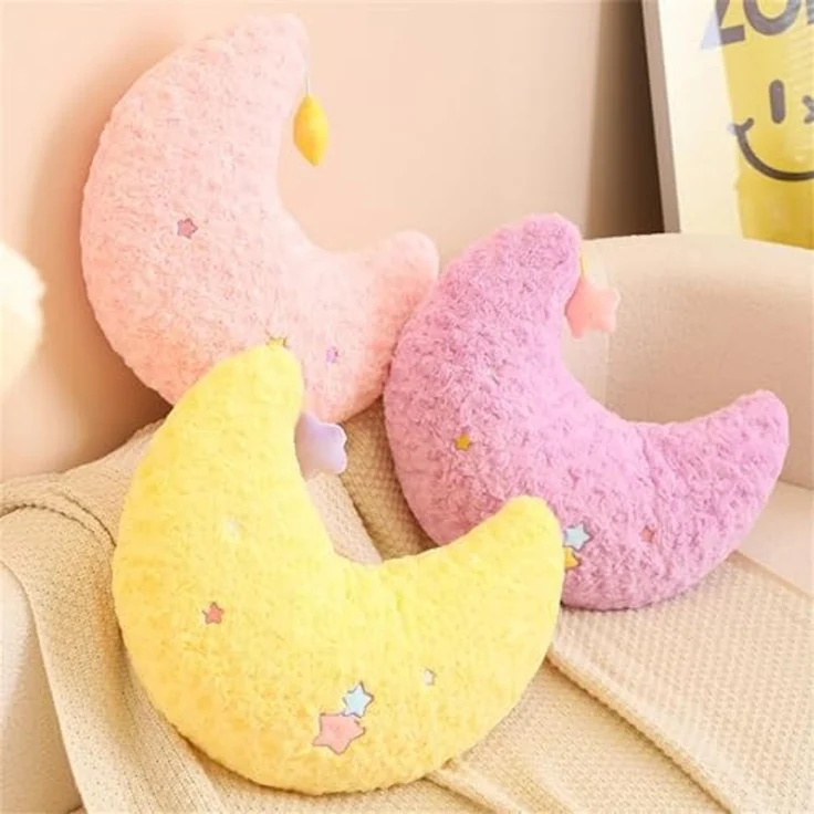 Kuschelkissen Kinder Niedlich Stern Mond Plüsch Kissen Dekokissen Weiche Flauschige Zierkissen Sofakissen für kuschelecke Kinderzimmer Schlafzimmer Deko, 50CM (Gelb,Mond) – Bild 4