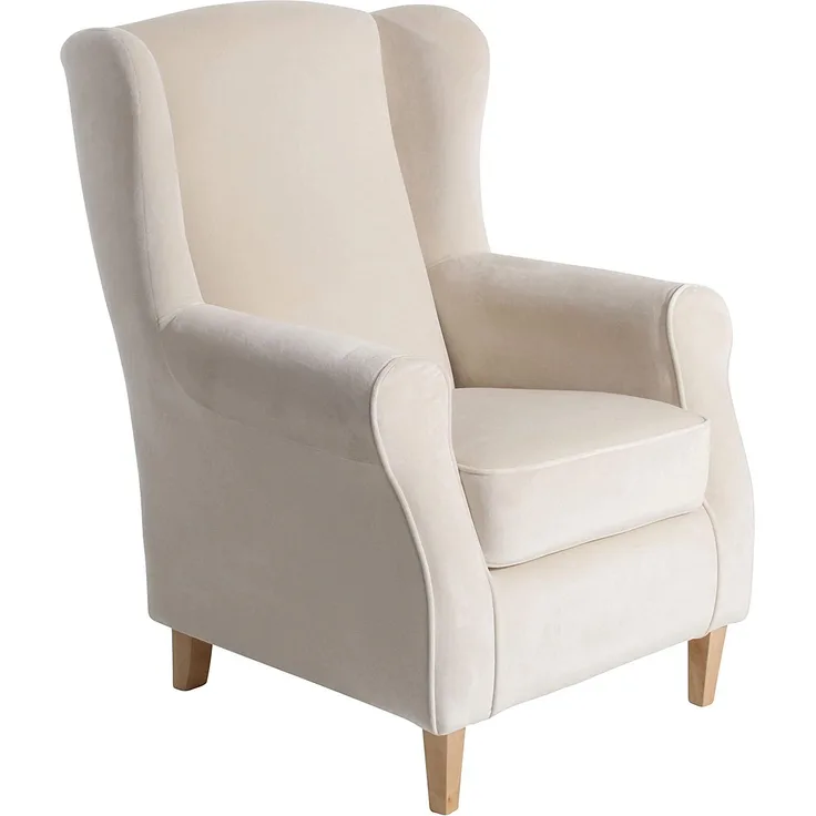 Lorris Ohrenbackensessel Samtvelours Creme Buche Natur