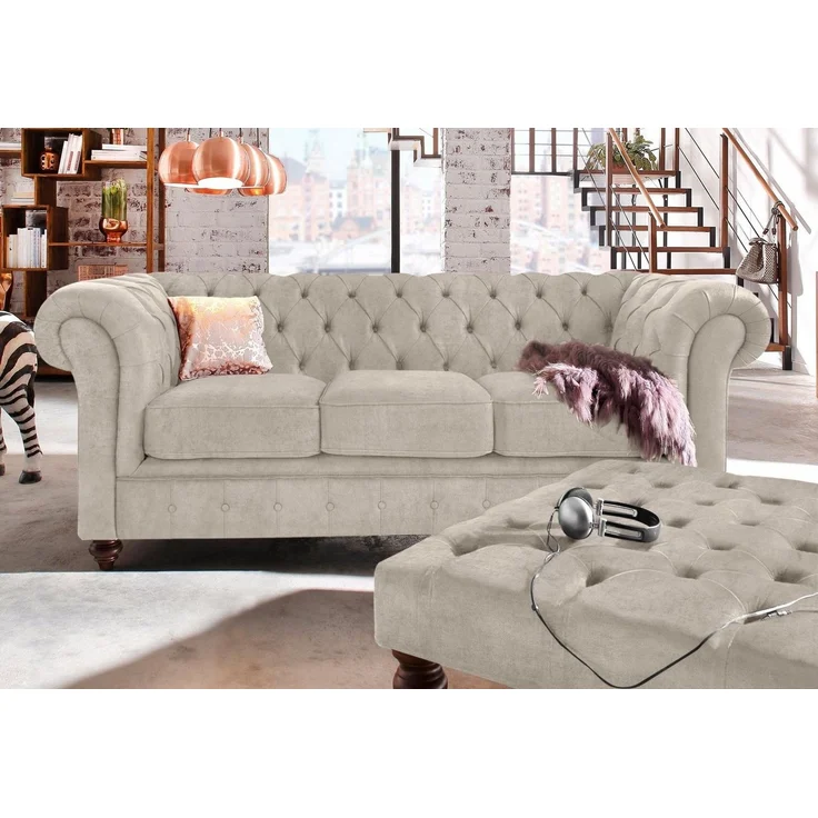 Home affaire Chesterfield-Sofa Chesterfield 3-Sitzer B/T/H: 198/89/74 cm, mit hochwertiger Knopfheftung, auch in Leder – Bild 2