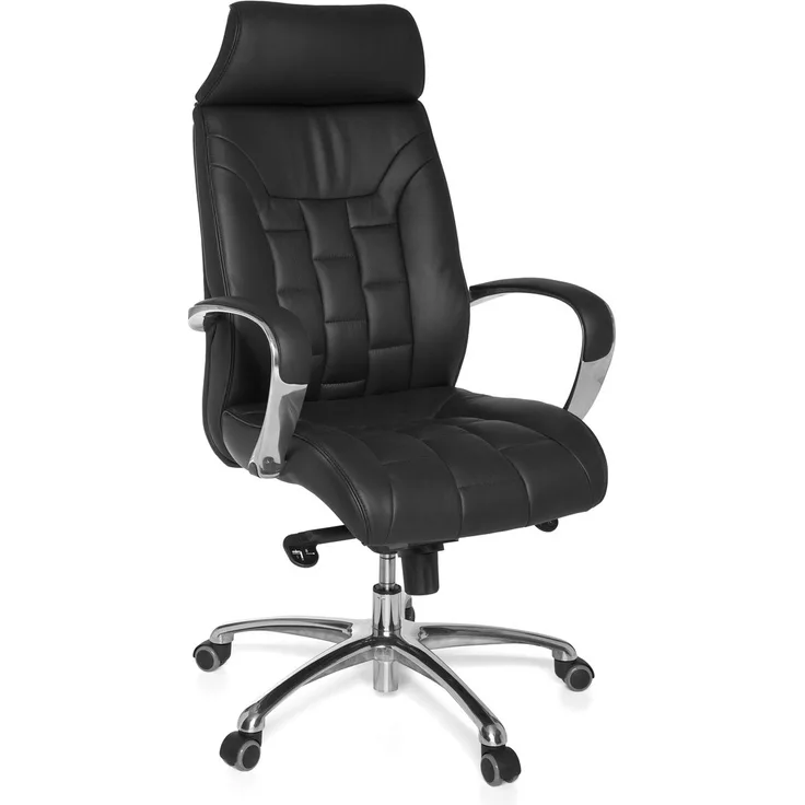 Amstyle Luxus XXL Chefsessel mit Lendenwirbelstütze und ergonomischen Armlehnen, Echtleder schwarz