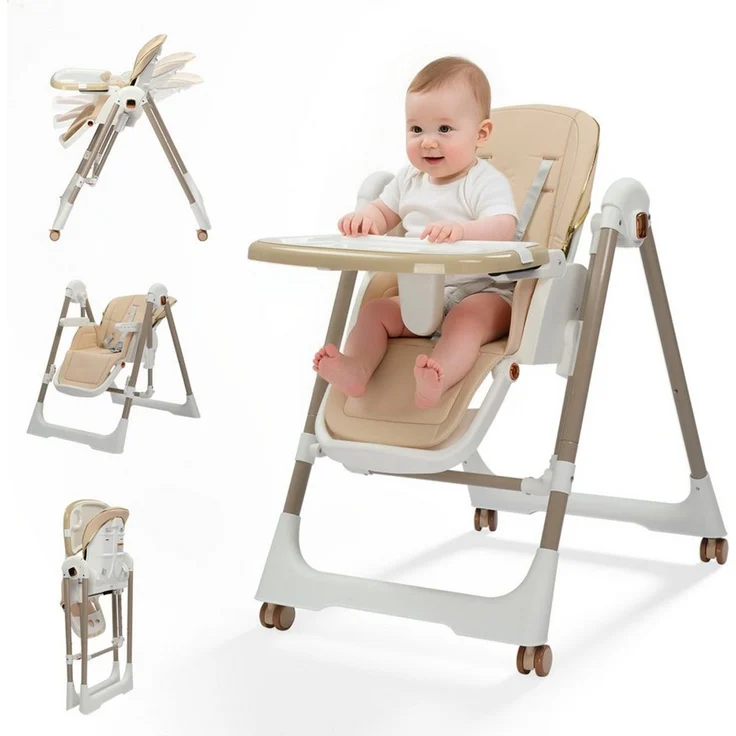 LALAHO Kinderstuhl Kinderklappstuhl Stuhl Baby Klappbar mit Esstablett, Babyliege Höhenverstellbar, Räder Klappbar – Bild 2