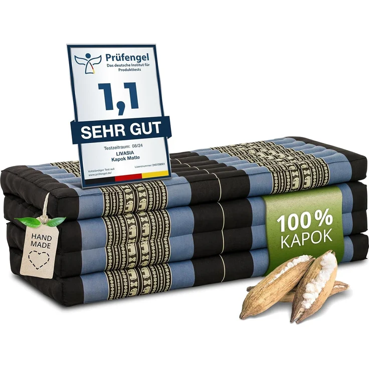 Klappmatratze Faltmatratze 110 cm breit (Classic) - 200x110x8cm -, livasia, 8 cm hoch, Kapok, vegan, handgefertigt