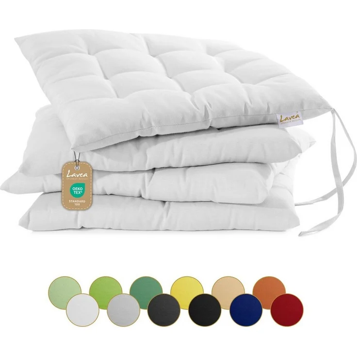 Lavea Stuhlkissen MONACO - weich gepolsterten Sitzkissen Set (4er & 8er), 40x40x3 cm, mit Stoffbändern, Indoor & Outdoor, für Garten & Balkon – Bild 1