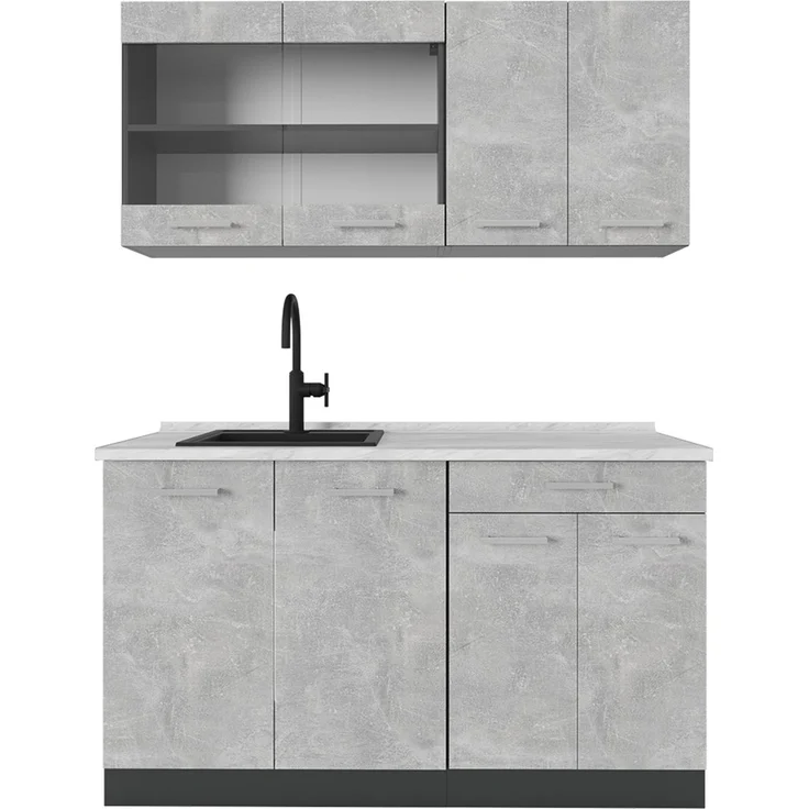 Singleküche R-Line Beton/Anthrazit 140 cm , AP Marmor Vicco – Bild 1