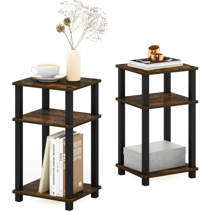 Furinno Nur Beistelltisch, Holz, Bernsteinkiefer/Schwarz, 2er-Set