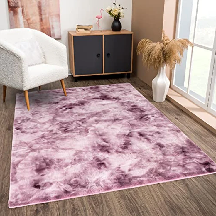 Teppich Wohnzimmer Hochflor - Lila Weiß - 200x290cm - Kuschelig Super Soft Weich Touch - Schlafzimmer Dekoration - Deko Teppiche – Bild 2