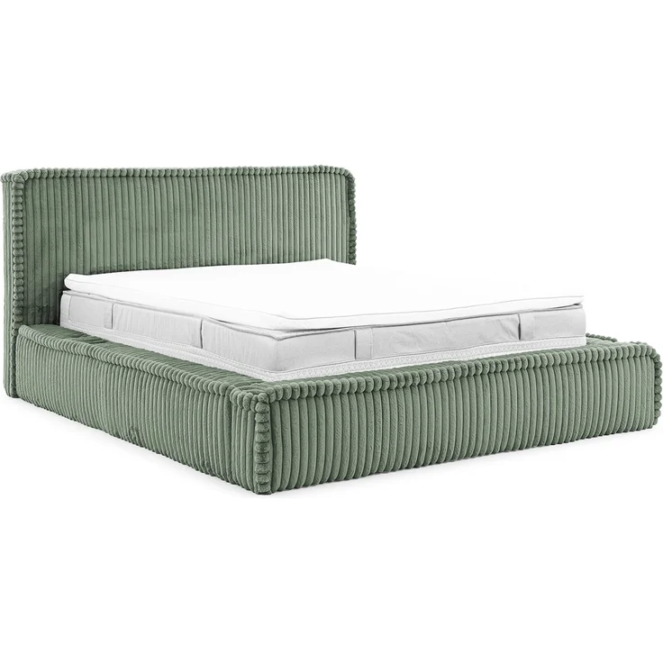 MEBLINI Polsterbett 160x200 mit Lattenrost mit Matratze - MESUT - Grün Cordstoff - Bubble Bett - Cloud Bett - Marshmallow Bed - Kopfteil Bett mit Stauraum – Bild 1
