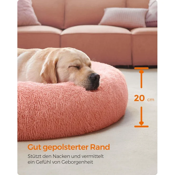 Feandrea Hundebett flauschig, Katzenbett, Donut Kissen, waschbar, Polsterung in der Mitte herausnehmbar, Langer Plüsch, 120 cm Durchmesser, rosa PGW043R01 – Bild 4