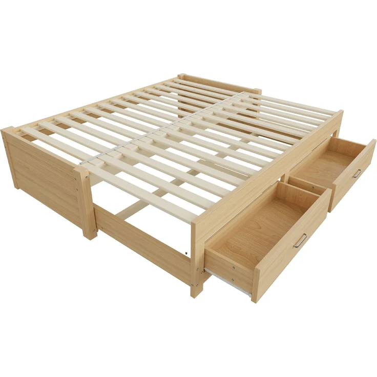 ZUBALIYA Tagesbett 90/180 × 190 cm, Holz, Ausziehbett, Schubladen, Lattenrost, Naturholz – Bild 13