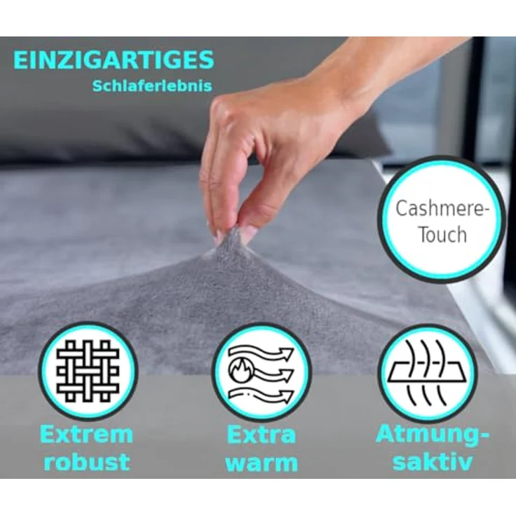 MALIKA® Premium warme Spannbettlaken Cashmere-Touch Bettlaken Jersey Fleece Spannbetttuch Laken, Farbe:Grau, Größe:2er Set 90-100x200 cm – Bild 3