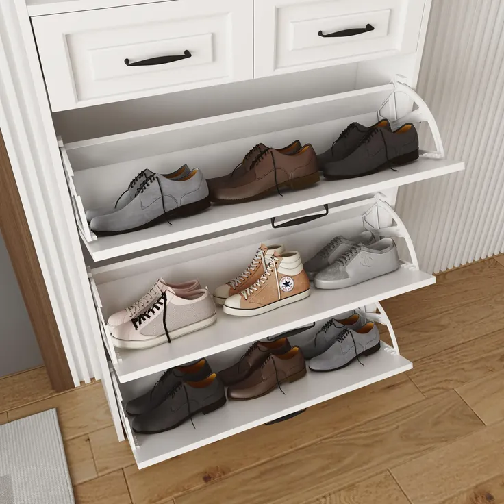 Schuhschrank, 80/23/131 cm, Schuhkipper, Schuhregal mit Schubladen und 3 Klappen, schmal – Bild 3