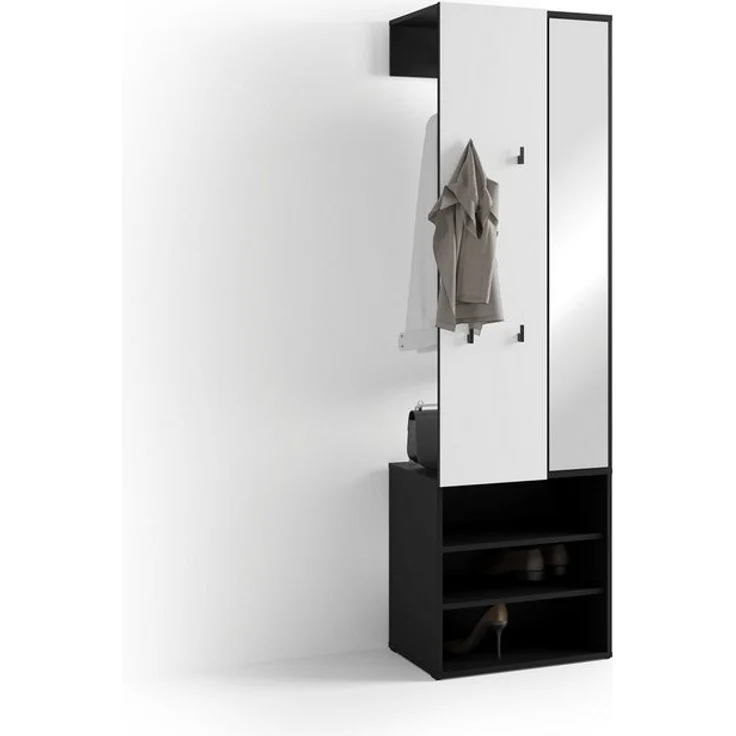 byLIVING Kompaktgarderobe Andorra/Spiegel, Kleiderstange und Schuhfächer/Garderobenschrank/Flurgarderobe/Maße: B 55, H 187,5, T 40,5 cm (Weiß) – Bild 4