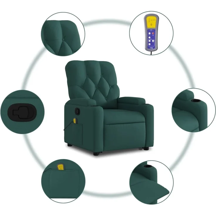 vidaXL Massagesessel mit Aufstehhilfe Dunkelgrün Stoff 3204728 – Bild 7