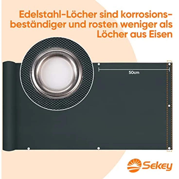 Sekey Balkon Sichtschutz Balkonabdeckung 90x400cm - Reißfeste Ösen mit Kunststoffeinlage, Oxford-Stoff Balkonverkleidung mit Kabelbindern, Blickdicht, Wasserdicht & Windschutz, Anthrazit – Bild 5