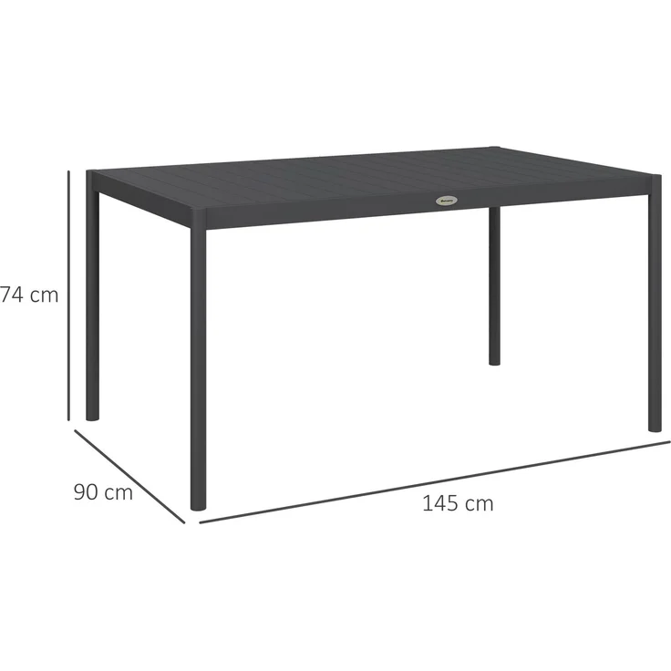 Gartentisch mit Lattenrost für 6 Personen aus Stahl und Aluminium, 145 x 90 x 74 cm, Dunkelgrau – Bild 5