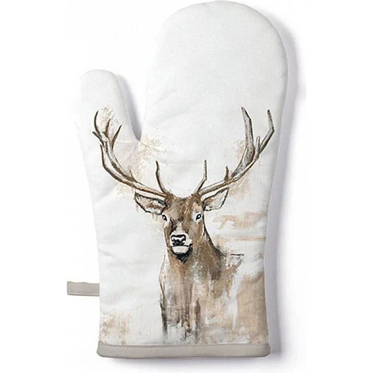 Ambiente Luxury Paper Products Topfhandschuhe, Ofenhandschuh Baumwolle 18x30cm mit Hirsch Motiv Weiß / Braun – Bild 1