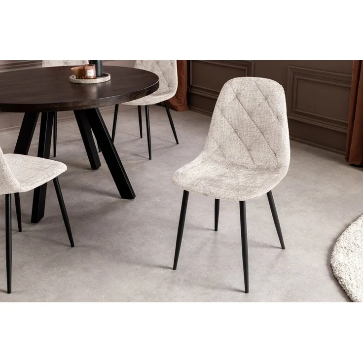 riess-ambiente Esszimmerstuhl GLAMM beige/schwarz - Chenille Cremona, Metallbeine, Rauten-Steppung (Einzelartikel, 1 St), Stilvoller Esszimmerstuhl - ideal für Küche, Büro und Wohnzimmer – Bild 5