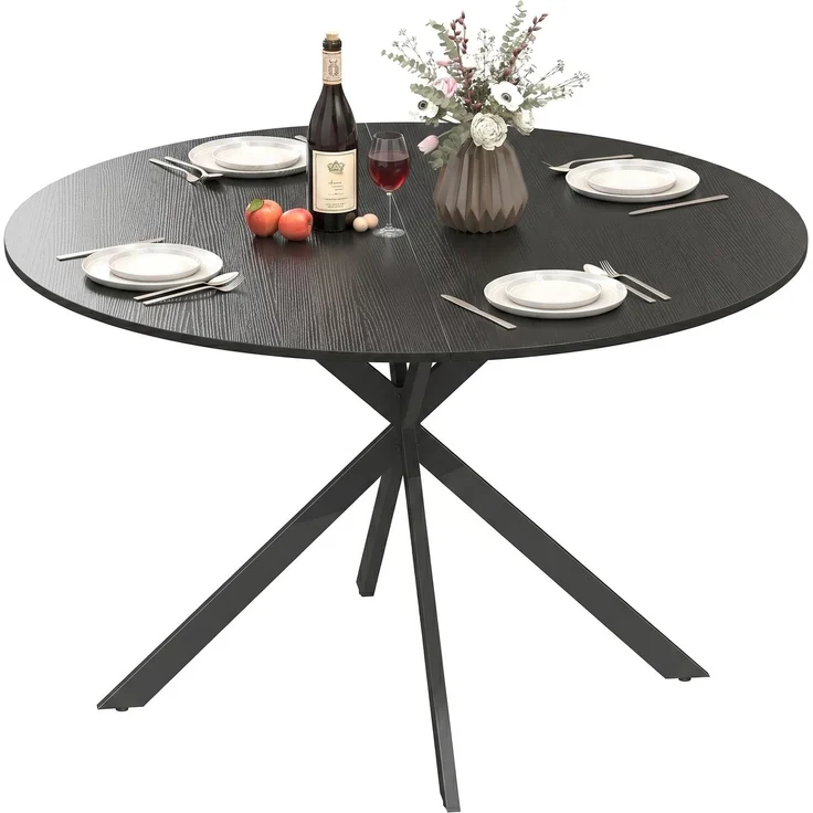 HOMCOM Esstisch für 4 Personen im Industriestil, Ø 120 cm, Schwarz