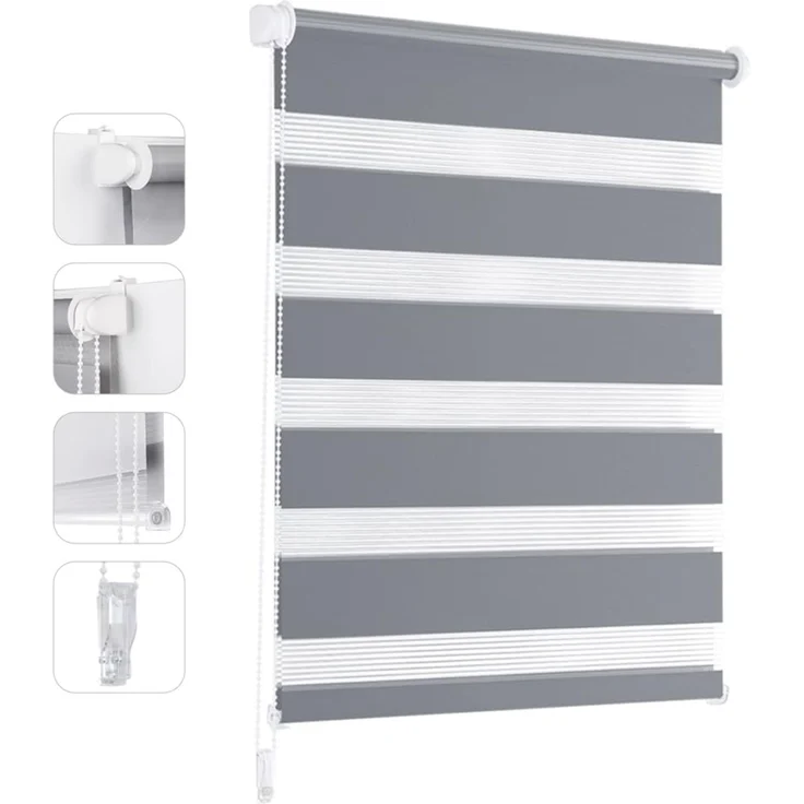 Sekey Doppelrollo Klemmfix ohne Bohren für Fenster 120x150 cm | Duo Rollo Jalousie Sonnenschutz Wandmontage Deckenmontage Klemmrollo für Fenster & Tür Grau