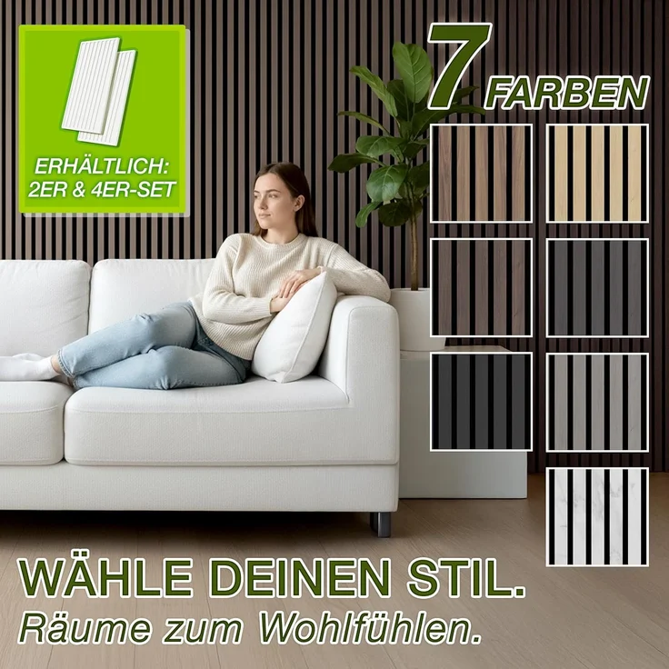 TRESKO® 4 Stück Akustikpaneele Holz 120×60 cm inkl. 8x Kleiderhaken | Wandverkleidung Nussbaum als 3D Lamellenwand | Holzpaneele Paneele für Schallschutz | Akustik Wandpaneele mit Montageset – Bild 4