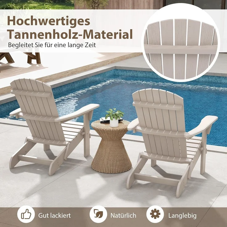 FANTASK 2er Set Adirondack-Stuhl von 51x46 cm, Gartensessel mit hoher Rückenlehne & Breiten Armlehnen, Chair aus Holz für Garten, Grau – Bild 5
