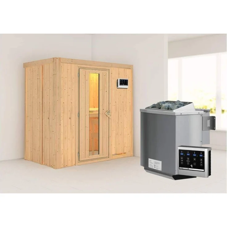 Karibu Sauna Variado + 9kW BIO-Kombiofen mit ext. Steuerung Easy Klarglas Ganzglastür – Bild 2