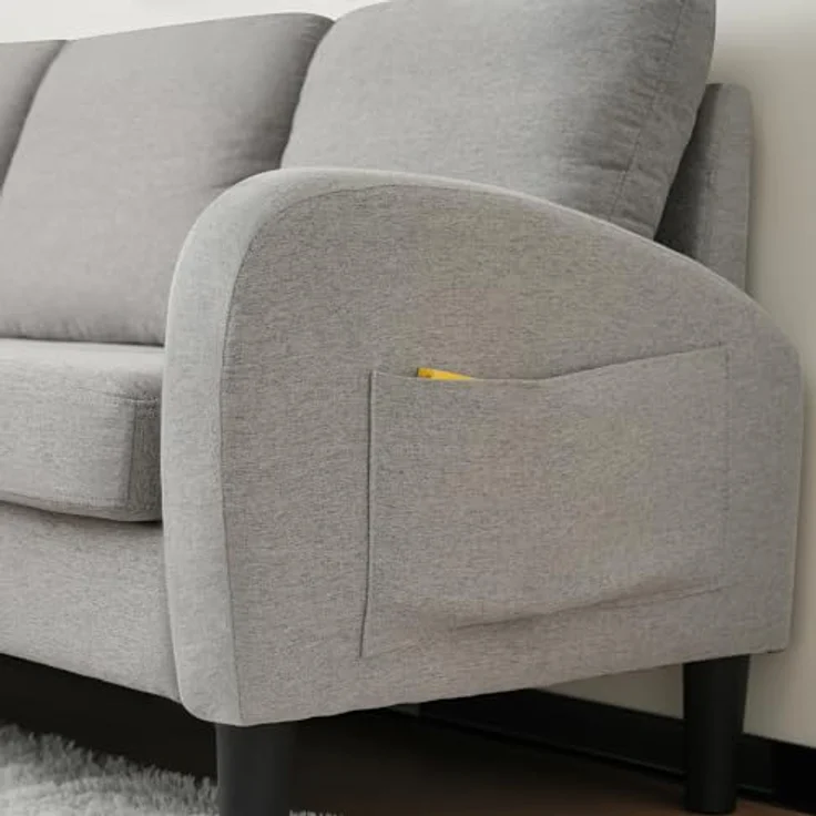 Ball & Cast L-förmiges Eckcouch mit Schlaffunktion, 3-Sitzer Sofa mit Kunststoffbeine aus Baumwoll-Leinenstoff für das Wohnzimmer Wohnung Villa, 166 x 77 x 118 (BxHxT), Grau – Bild 6