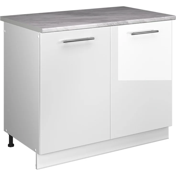 Spülenunterschrank Fame-Line Weiß Hochglanz/Weiß 100 cm, AP Marmor Vicco – Bild 1