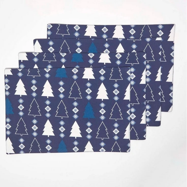 Homescapes Platzset 4 Weihnachtstischsets Winterland blau – 30 x 45 cm, 100% Baumwolle – Bild 5