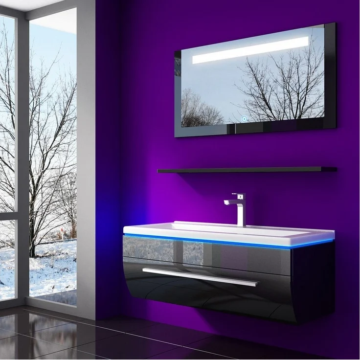 Homeline Badmöbel-Set Badmöbel Set Weiß Hochglanz lackiert LED System tauschsystem, (Komplette Set ohne wasch dich Armatur und Ablaufgarnitur, 4-St, Set Angebot), Hochglanz lackiert tauschsystem inklusiv LED – Bild 1