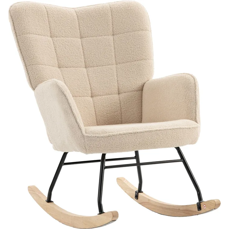 MELAYR, Schaukelstuhl im Retro-Design, Massivholz, Sessel, Relaxsessel, 98 cm x 71 cm x 101 cm, Beige
