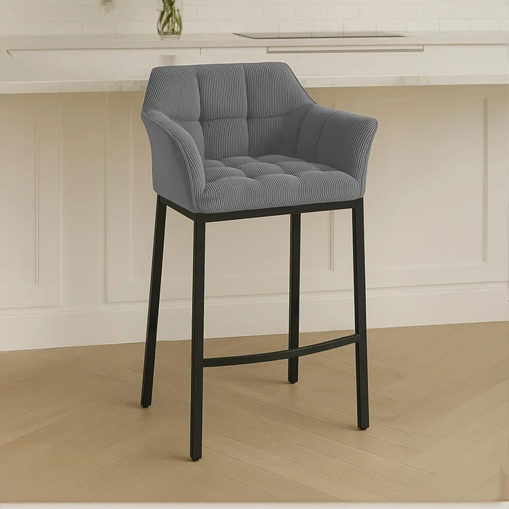 Barhocker GIBEL - Metall Grau 64x48x110 cm Schwarz | Barstuhl Mit Lehne Tresenhocker Tresenstuhl Kneipenhocker Kneipenstuhl – Bild 2