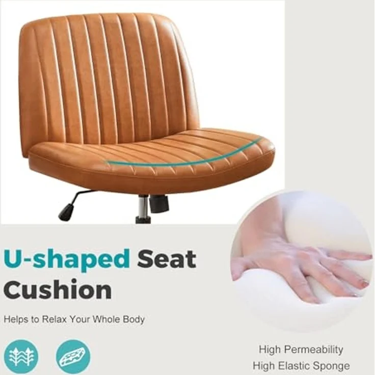 DUMOS edx Criss Cross Stuhl, ohne Armlehnen, Bürostuhl, Schreibtischstuhl ohne Räder, Leder, gepolstert, breiter Sitz, moderner Drehstuhl, höhenverstellbar, mittlere Rückenlehne, Computeraufgabe, – Bild 3