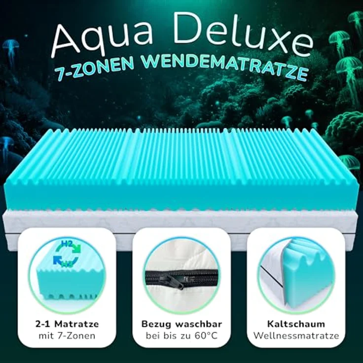 MSS e. K. Aqua Deluxe - 7 Zonen Wellness Kaltschaummatratze - 80 x 200 x 16 cm (Kernhöhe 14 cm) - Härtegrad H4 & H5 - Matratze Wendematratze Kaltschaum Oeko-TEX – Bild 3