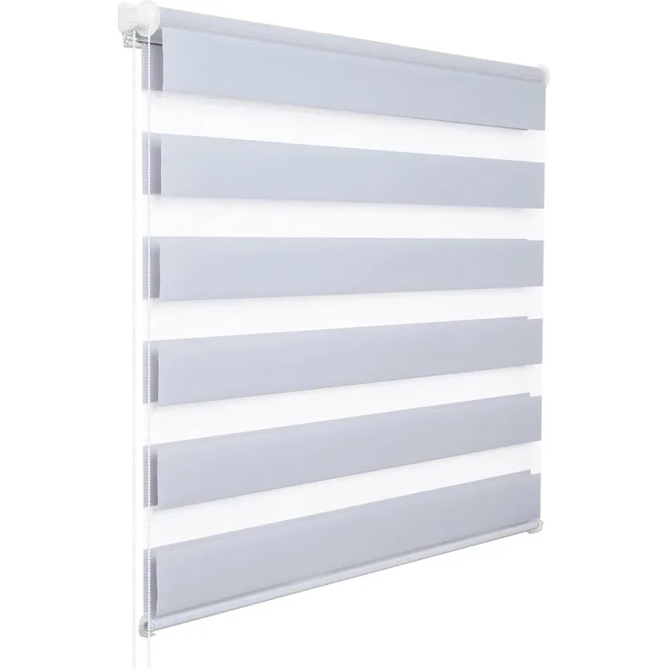 WOLTU Doppelrollo Klemmfix ohne Bohren Grau 80x120 cm (BxH), Duo Rollo Zebrarollo Fensterrollo Klemmrollo Seitenzugrollo Easyfix lichtdurchlässig & verdunkelnd Rollos für Fenster und Tür