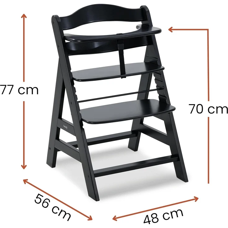 Hauck Kinder Hochstuhl Alpha+ - Mitwachsender Holz Babystuhl (FSC zertifiziert), Kinderhochstuhl ab 6 Monate, verstellbar, mit Schutzbügel, Schrittgurt und 5-Punkt-Gurt - Schwarz – Bild 3