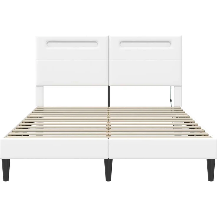 vidaXL Bettrahmen mit LED-Lichtleisten Weiß 140 x 190 cm Kunstleder 42028023 – Bild 6