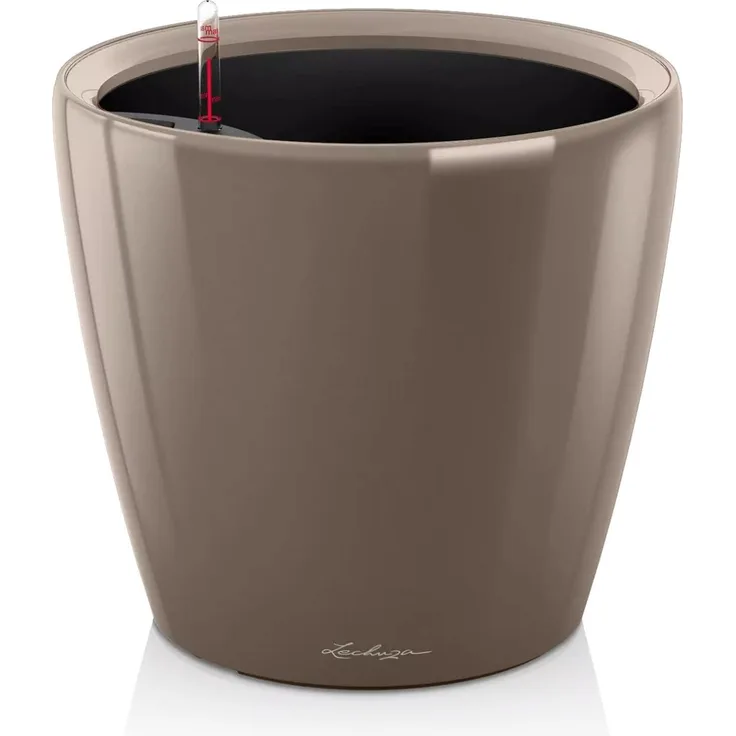 Lechuza 16085 CLASSICO Premium LS 43 Herausnehmbarer Pflanzeinsatz mit patentiertem Griffrahmen, Taupe Hochglanz, Hochwertiger Kunststoff, Inkl. Bewässerungssystem, Für Innenraumbegrünung