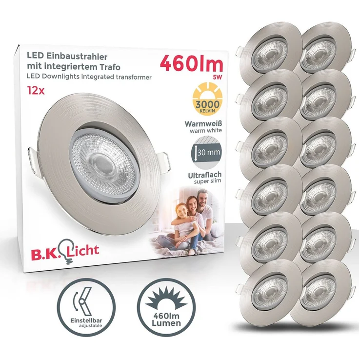 B.K.Licht LED Einbaustrahler SET Einbauleuchten 90mm dimmbar 230V ultra-flach schwenkbar, Ohne Dimmfunktion, LED fest integriert, 3000K - Warmweiß, 6x dimmbare Einbauspots Decke schwenkbar Wohnzimmer Büro - BKL1285 – Bild 1