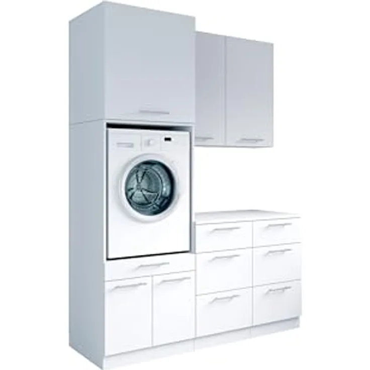Laundreezy Waschraum Komplett-Set, Weiß - Modulares Schranksystem für Waschküche & Hauswirtschaftsraum - 168 x 238 x 68 cm (B/H/T)
