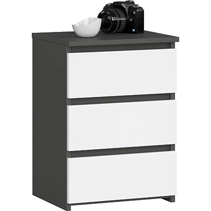 Home Collective Kommode 40 cm breit Holz Highboard Sideboard für Flur Schlafzimmer Wohnzimmer (Mehrzweckschrank Schrank schmal Kommode Schlafzimmer mit Schubladen), Kinderzimmer Organizer, 57 cm hoch mit 3 Schubladen graphit-weiß – Bild 2