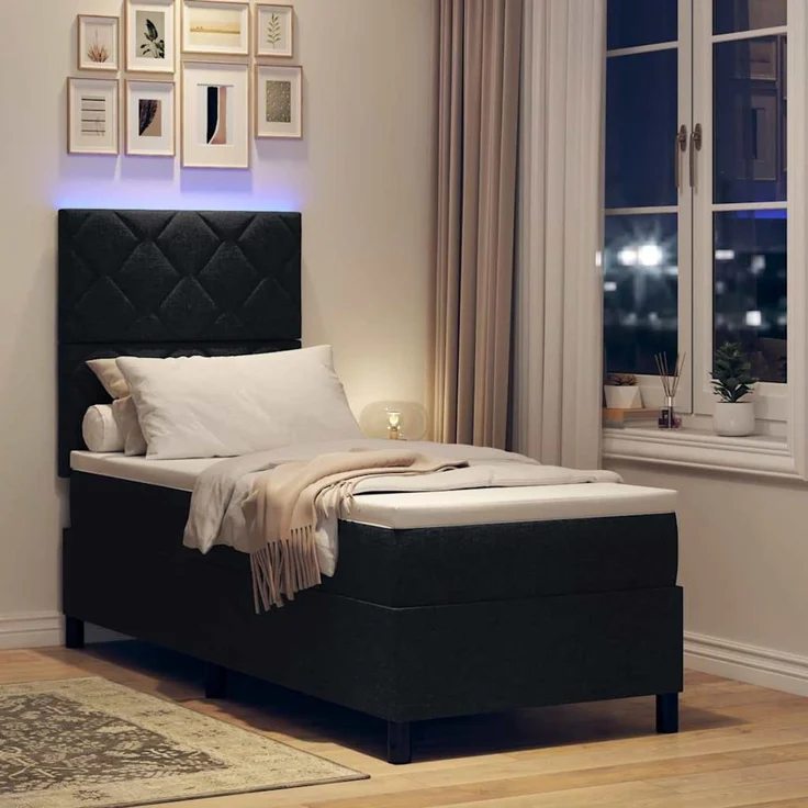 vidaXL Boxspringbett mit LED-Lichtleisten Schwarz 80 x 200 cm Stoff 3342902 – Bild 5