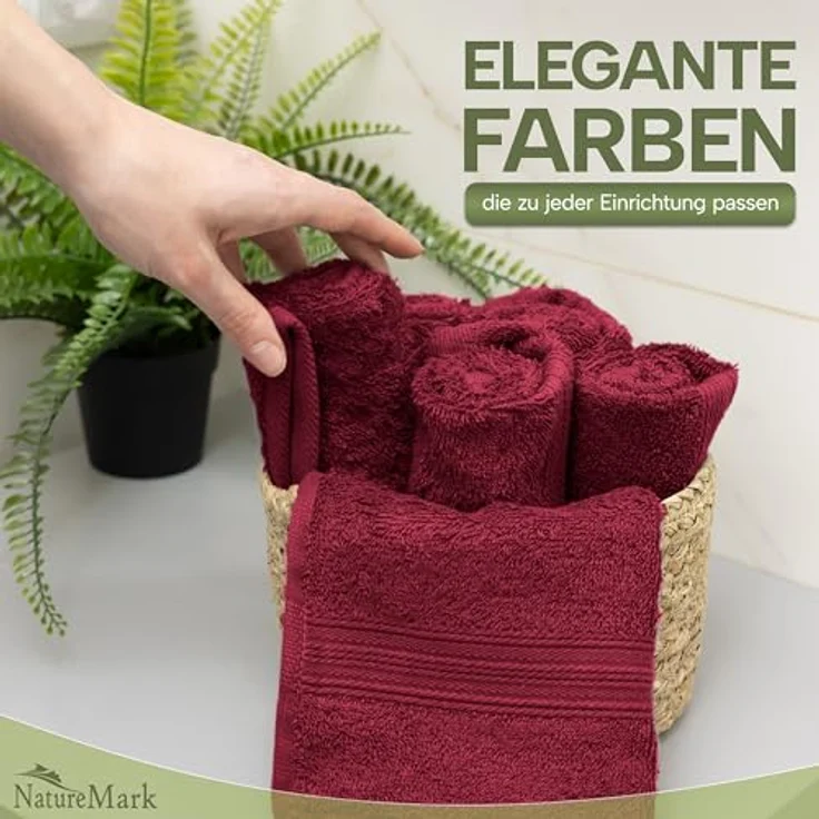 NatureMark Gästetücher – 12er Pack (30x50 cm), 100% Baumwolle, Oeko-Tex Zertifiziert, weich, saugfähig und pflegeleicht – Für Bad, Gäste & Spa – Bordeaux Rot – Bild 3