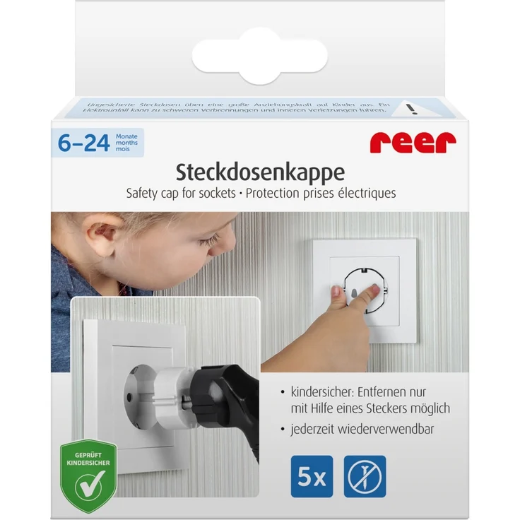 reer Steckdosenschutz 5 Stück, weiß, Kindersicherung – Bild 4