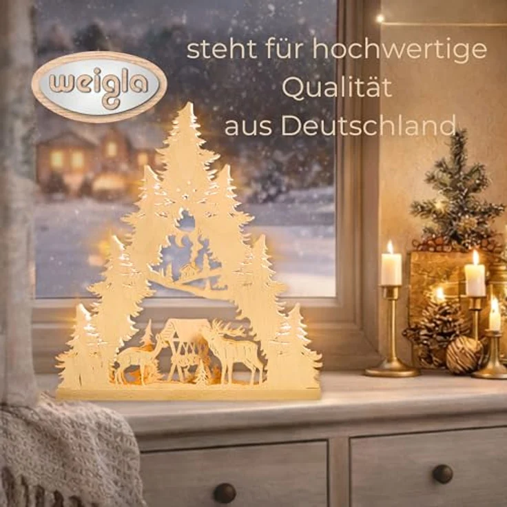 Weigla Lichterbogen Hirschfamilie, Lichterspitze aus Holz, NATUR, Made in Germany (1-tlg), Erzgebirge garantiert, Weihnachtsdeko Innen, Weihnachtsbeleuchtung – Bild 7
