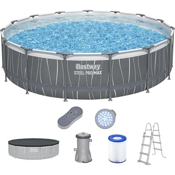 Steel Pro MAX™ Frame Pool Komplett-Set mit Filterpumpe Ø 457 x 107 cm, LED-Design, rund – Bild 1