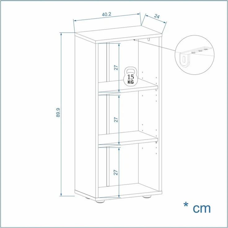 KOMTO Bücherregal Lumo 40 cm Weiß Regal mit 3, 4 or 6 Ebenen und Höhenverstellbare, Regale Standregal Aufbewahrungsregal Bookshelf – Bild 3