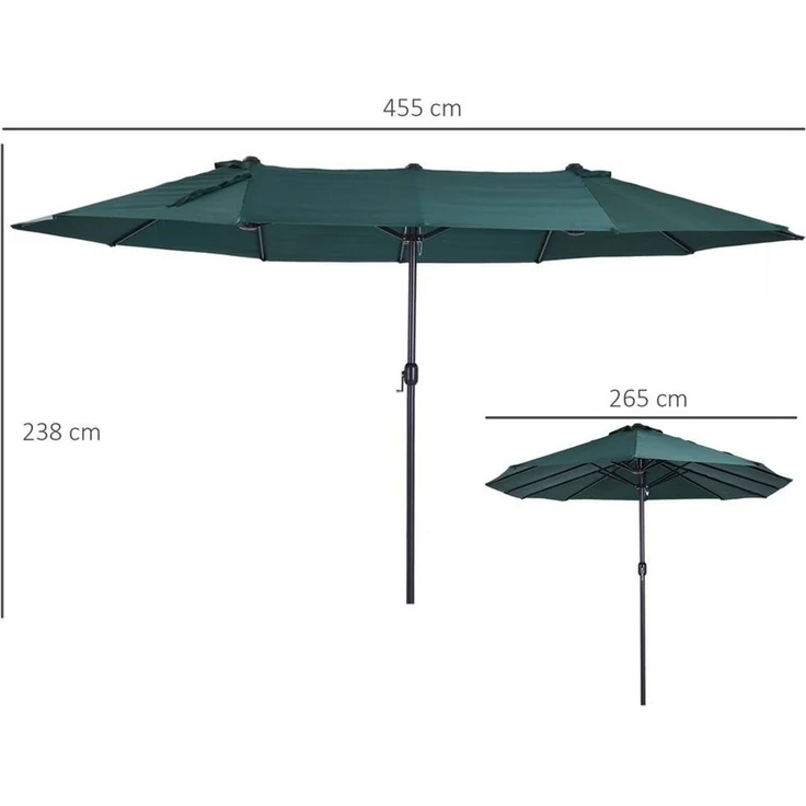 Outsunny Sonnenschirm Terrassenschirm mit Schirmständer Handkurbel, LxB: 460x270 cm, Doppelsonnenschirm, Gartenschirm, ohne Schirmständer – Bild 2